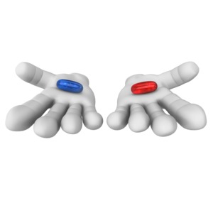 Give Red or Blue Pill Choice PowerPoint clipart graphic preview.
