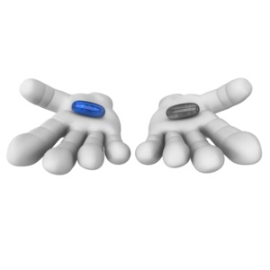 Hands Giving Pill Choice PowerPoint clipart graphic preview.
