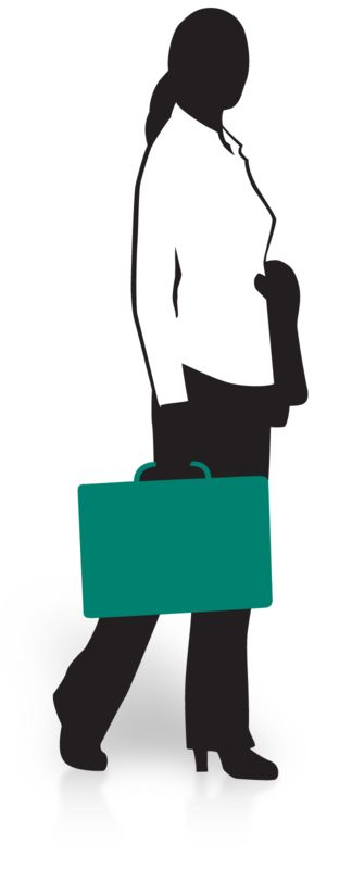 High-resolution clipart illustration of Businesswoman Silhouette Briefcase, designed for corporate operations tracking, strategic business execution, and professional reporting.