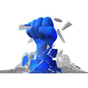 Fist Punch Through Glass Ceiling PowerPoint clipart graphic preview.