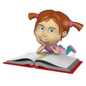 Young Girl Reading Book Custom Customizable PowerPoint clipart graphic preview.