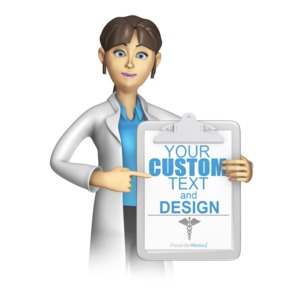 Female Lab Worker Presenting Clipboard Customizable PowerPoint clipart graphic preview.