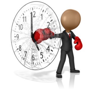 Business Boxer Punching Out Clock PowerPoint clipart graphic preview.