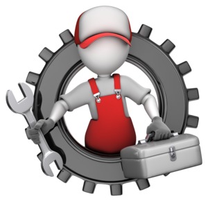 Maintenance Figure In Gear PowerPoint clipart graphic preview.