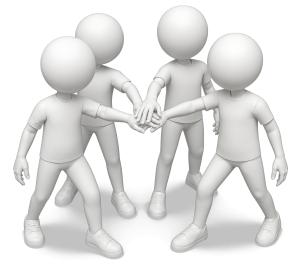 Figures Huddle Team PowerPoint clipart graphic preview.