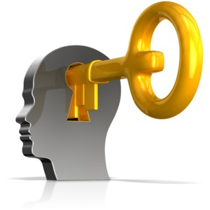 Keyhole In Head With Key PowerPoint clipart graphic preview.