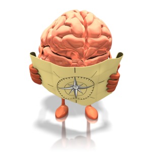 Brain Looking At Map PowerPoint clipart graphic preview.