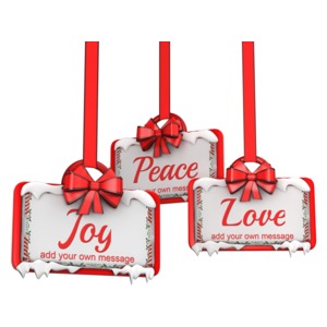 Three Hanging Holiday Ribbon Signs Customizable PowerPoint clipart graphic preview.
