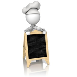 Chef Behind Sidewalk Cafe Sign PowerPoint clipart graphic preview.
