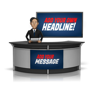 Male News Caster in front of Screen Customizable PowerPoint clipart graphic preview.