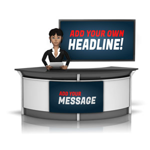 Female News Caster In front of Screen Customizable PowerPoint clipart graphic preview.