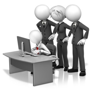 Big Bosses Hovering Over Employee PowerPoint clipart graphic preview.
