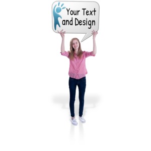 Teen Girl Hold Word Balloon Customizable PowerPoint clipart graphic preview.