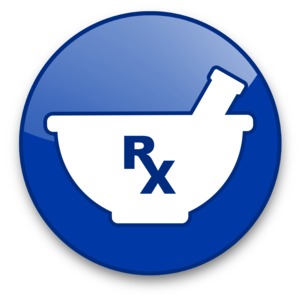 Mortar with Rx Symbol Button PowerPoint clipart graphic preview.