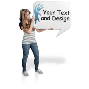 Young Woman Hold Word Balloon Customizable PowerPoint clipart graphic preview.