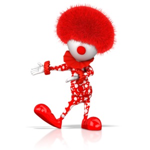 Clown Gesturing To Side PowerPoint clipart graphic preview.