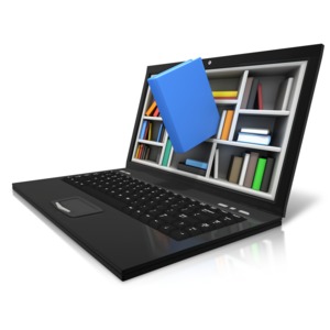 Laptop Online Literature PowerPoint clipart graphic preview.