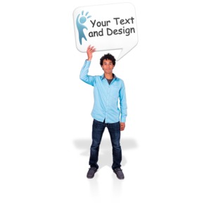 Young Man Hold Word Balloon Customizable PowerPoint clipart graphic preview.