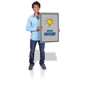 Young Man Hold Sign Customizable PowerPoint clipart graphic preview.