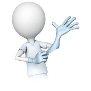 Medical Worker Putting on Latex Gloves PowerPoint clipart graphic preview.