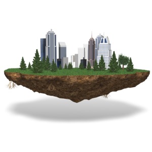City On Chunk Of Land PowerPoint clipart graphic preview.