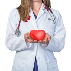 Female Doctor or Nurse Holding Heart PowerPoint clipart graphic preview.