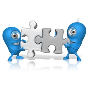 Characters Put Puzzle Pieces Together PowerPoint clipart graphic preview.