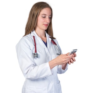 Female Doctor or Nurse Phone Closeup PowerPoint clipart graphic preview.