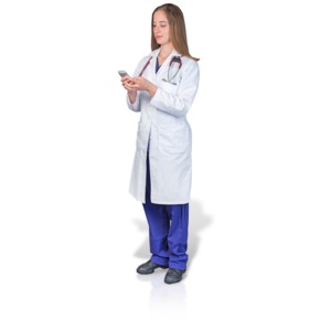 Female Doctor or Nurse Texting Phone PowerPoint clipart graphic preview.