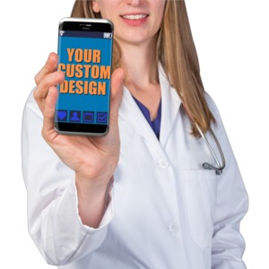 Medical Worker Holding Smartphone Customizable PowerPoint clipart graphic preview.