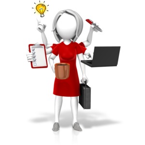 Businesswoman Multi Tasking PowerPoint clipart graphic preview.
