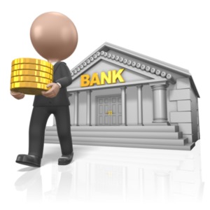 Figure Carry Gold From Bank PowerPoint clipart graphic preview.