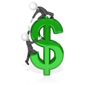 Businessmen Climb Dollar PowerPoint clipart graphic preview.