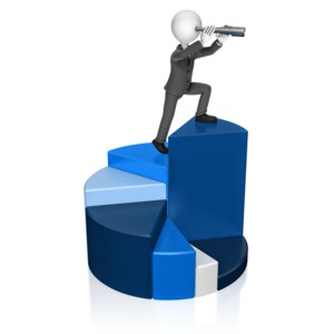 Businessman Chart Spyglass PowerPoint clipart graphic preview.