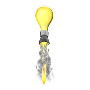 Light Blub Idea Rocket PowerPoint clipart graphic preview.