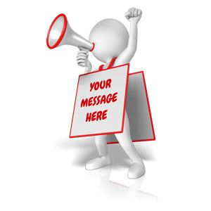 Figure With Megaphone Wearing Sign Customizable PowerPoint clipart graphic preview.