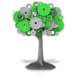 Gear Tree PowerPoint clipart graphic preview.
