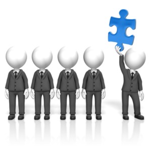 Businessmen Puzzle Stand Out PowerPoint clipart graphic preview.