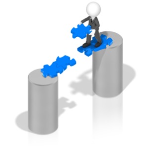 Businessman Puzzle Bridge PowerPoint clipart graphic preview.