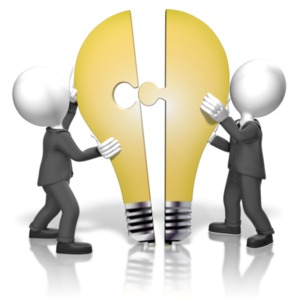 Businessmen Merge Idea PowerPoint clipart graphic preview.