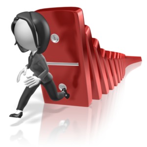 Business Woman Run Dominos PowerPoint clipart graphic preview.