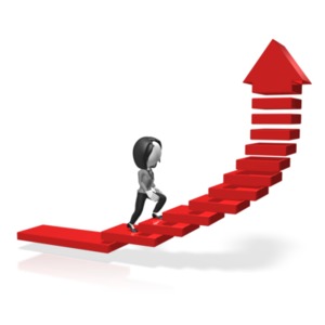 Business Woman Stepping Up Arrow PowerPoint clipart graphic preview.
