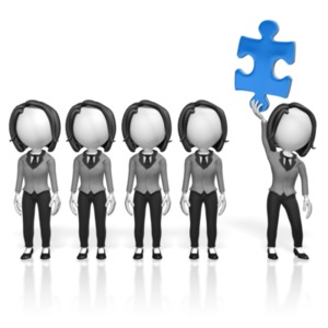 Business Women Puzzle Stand Out PowerPoint clipart graphic preview.