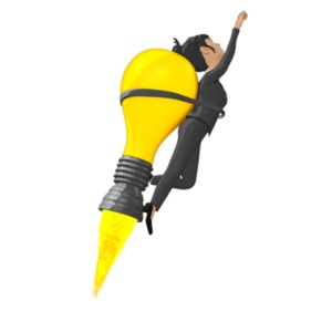Businesswoman Flying On Idea Lightbulb PowerPoint clipart graphic preview.