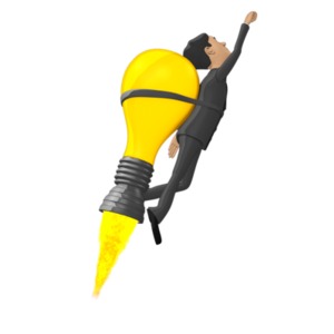 Businessman Flying On Idea Lightbulb PowerPoint clipart graphic preview.