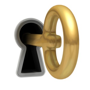 Key Hanging Out Keyhole PowerPoint clipart graphic preview.