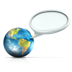 Earth With Conversation Bubble PowerPoint clipart graphic preview.