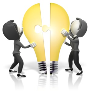 Businesswomen Merge Idea PowerPoint clipart graphic preview.