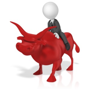 Businessman Ride Bull PowerPoint clipart graphic preview.