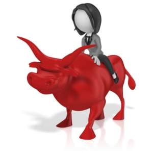 Business Woman Ride Bull PowerPoint clipart graphic preview.